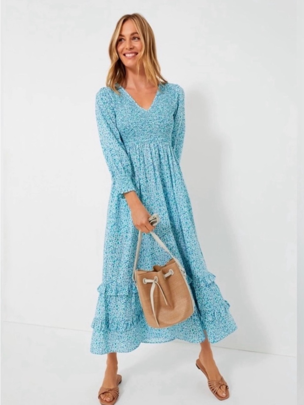 Tuckernuck Light Blue Floral Midi Dress